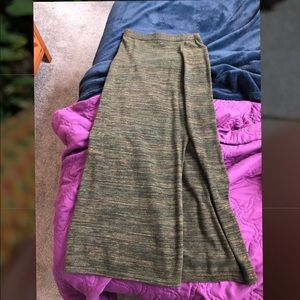 Kersh Heathered Green Knit Maxi Skirt, Split Hem